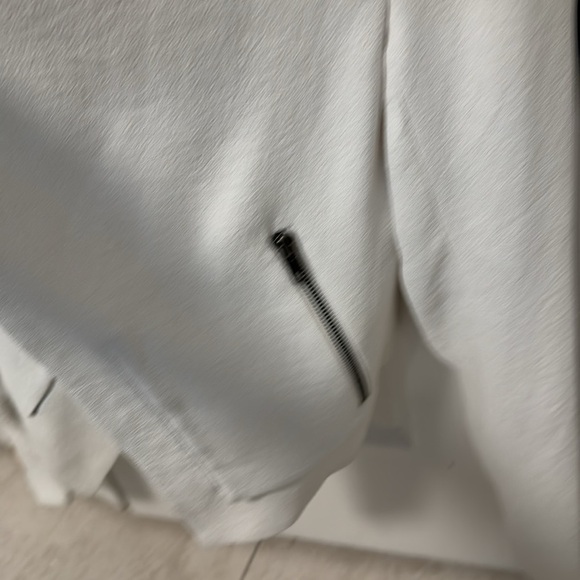 HELMUT LANG white lambskin leather trim asymmetric zip biker jacket US0 XS - Picture 4 of 7